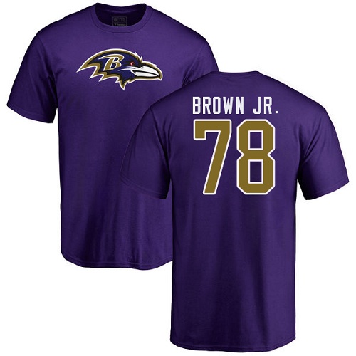 Men Baltimore Ravens Purple Orlando Brown Jr. Name and Number Logo NFL Football #78 T Shirt